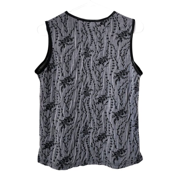VUE POINT VINTAGE 90s Crinkle Mesh Sheer Tank Top Black Floral Overlay S - Picture 3 of 11